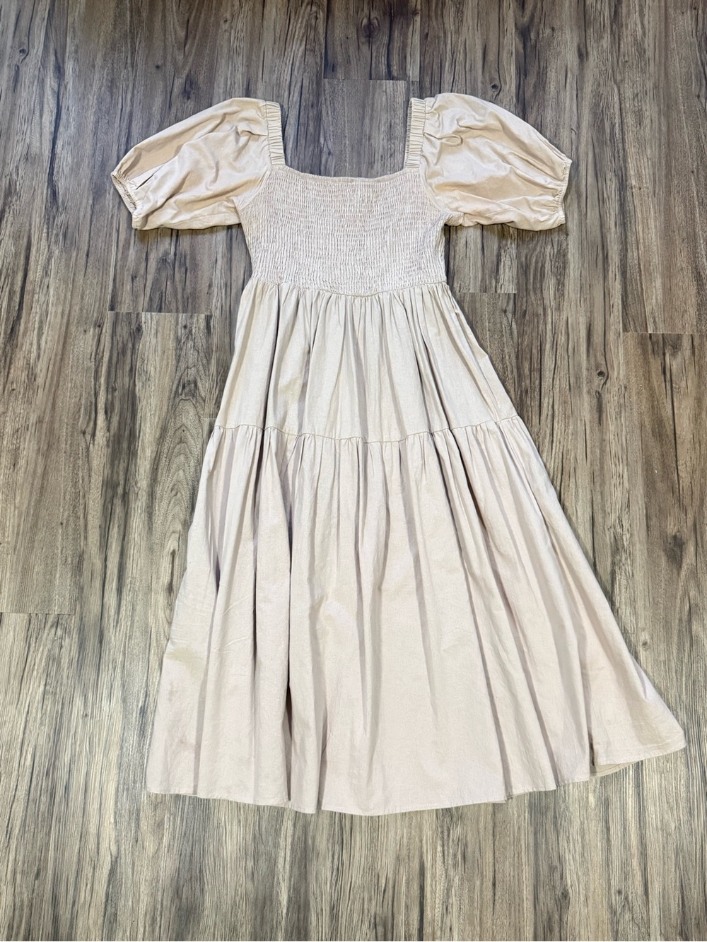 Women's Puff Sleeve Smocked Midi Dress - Cream